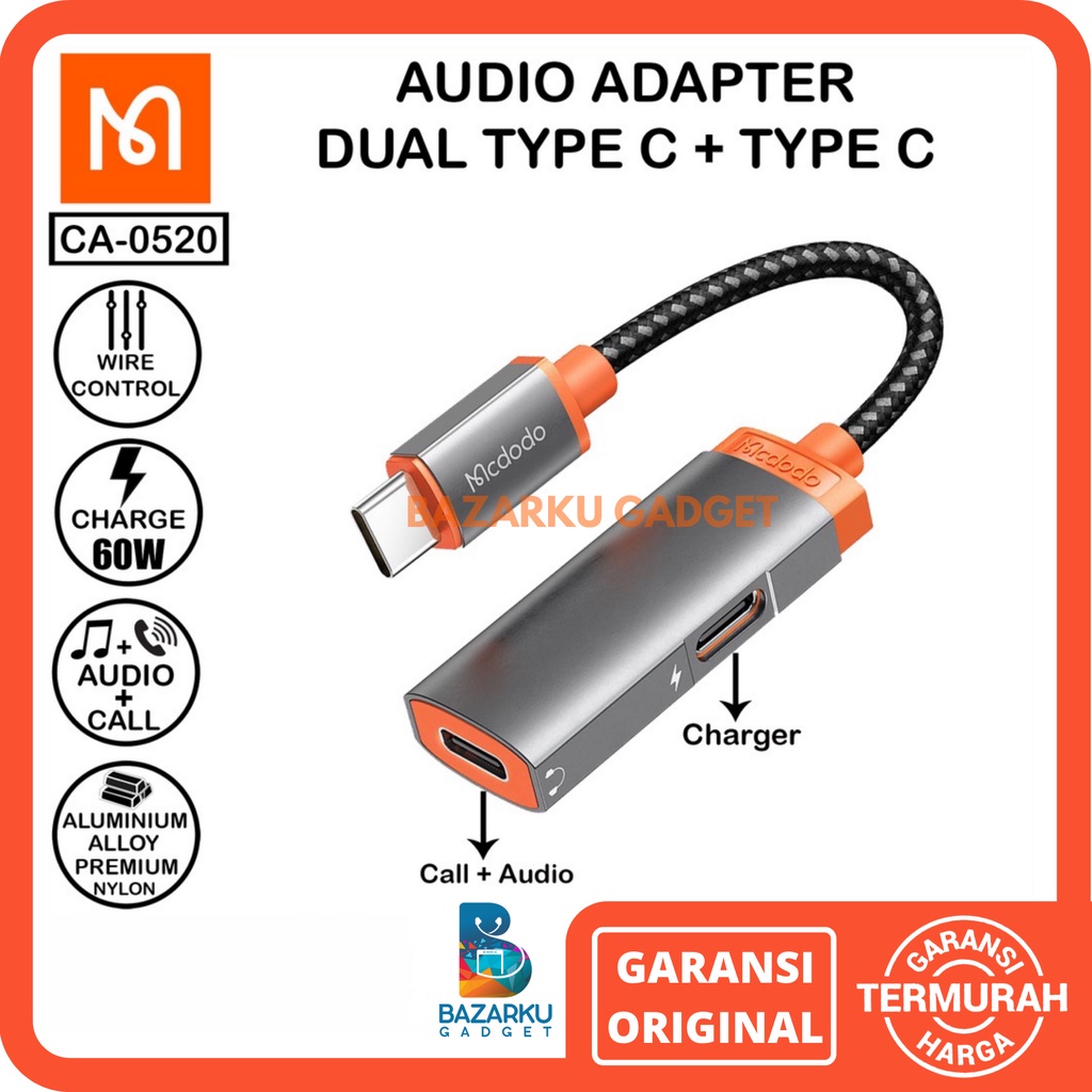 Converter Splitter Dual Type C To Type C Kabel Type C To Type C Kabel Tipe C MCDODO Type C MCDODO CA