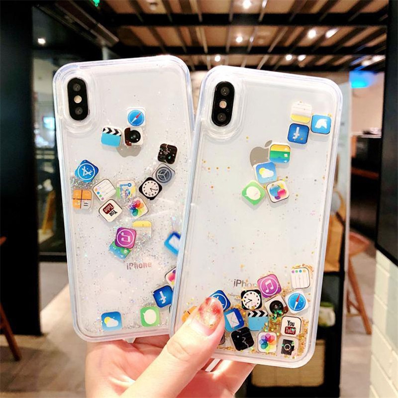 Casing Hard Case Quicksand Glitter Cair Untuk iPhone 12 Pro Max / X / XR / XS Max / 6 / 6S / 7 / 8 + / X / XR