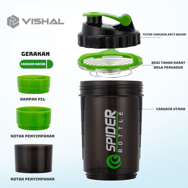 VISHAL Botol Minum Spider 500ml Botol Minum Shaker Botol Minum Shaker SPIDER