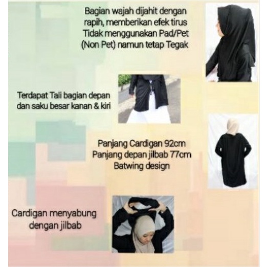 Hijab Cardigan 2in1 pake Pet/pad busa-Kerudung Menyatu Dengan Cardi, Bahan Nyaman dan Halus