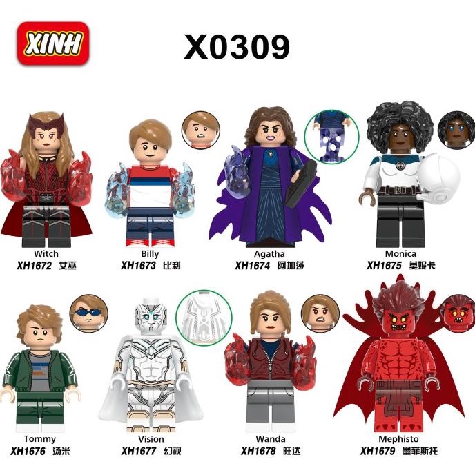 8Pcs X0309 Wandavision Wanda Vision Agatha Spectrum Minifigure Brick