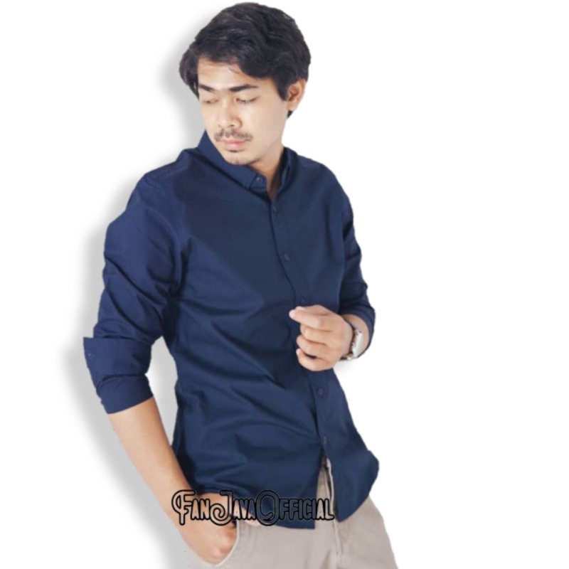 Kemeja panjang Biru Navy Biru Tua Slim fit M L XL Quality