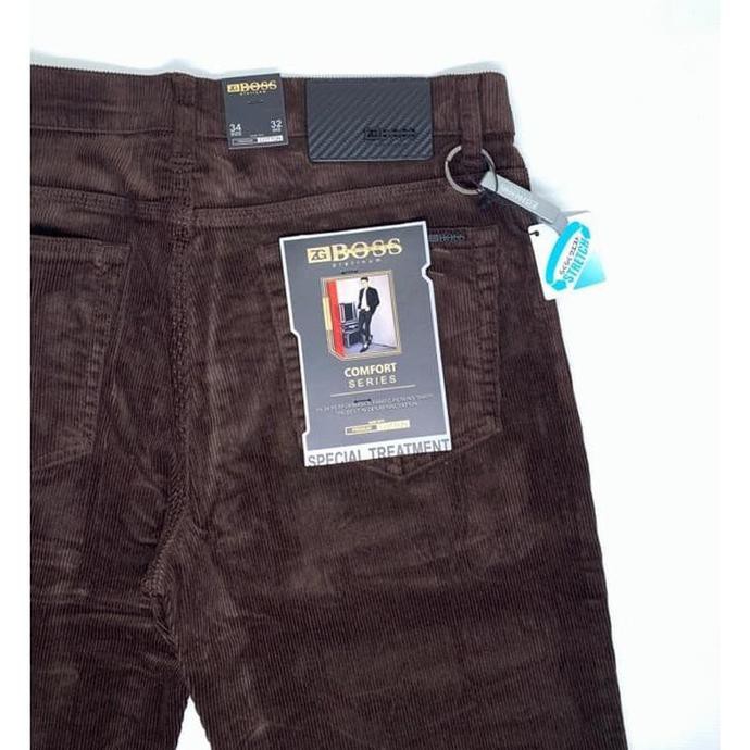 F⚡Ash Sale Celana Jeans Pria☀ Celana Pria Corduroy Stretch Zg Boss Dark Brown - Regularfit Murah