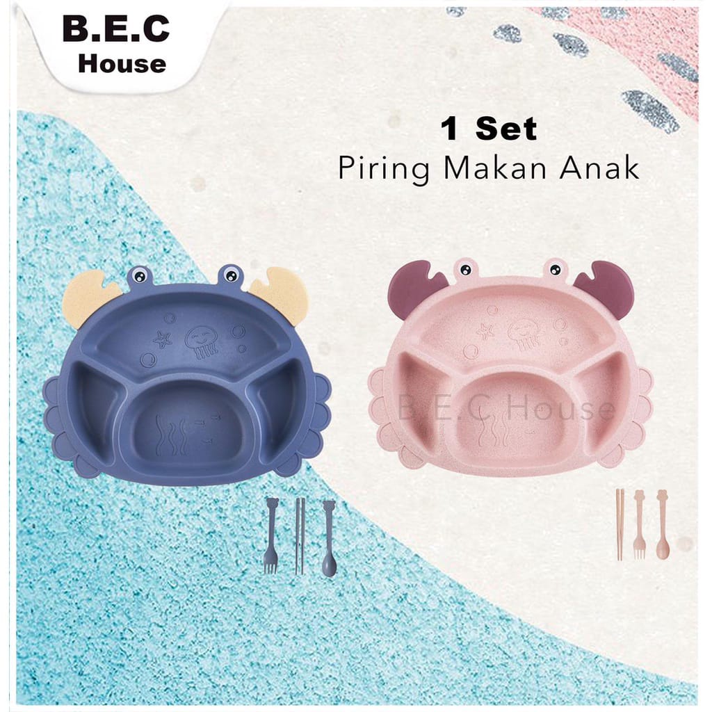 Piring Makan Set Anak Alat Makan Anak Peralatan Makan Bayi MPASI Kepiting bukan baby safe microwavable