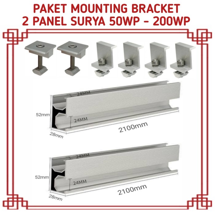 Paket Mounting Bracket Panel Surya 50Wp - 200Wp - 2 Panel Surya