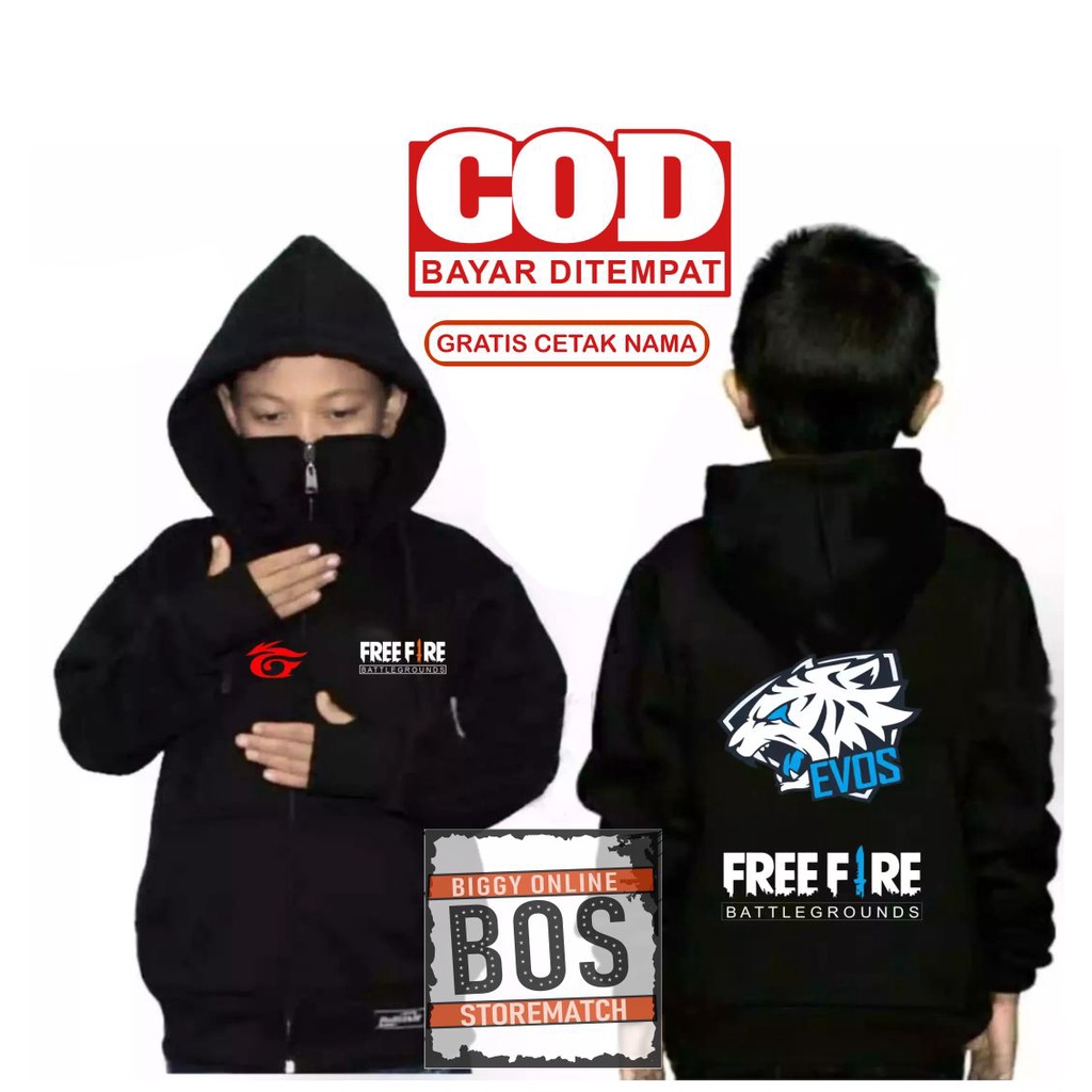 Jaket sweater Sweter Switer Fashion Anak Laki Laki ninja freefire Evos Usia 8-14tahun bisa pakai Nama Bayar Di Tempat