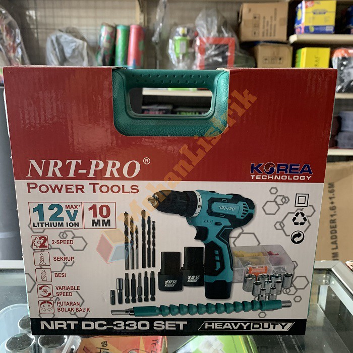 Mesin Bor Baterai Cas NRT-PRO DC330 SET NEW Cordless Drill Set 26 Pcs Besi Kayu Hollow