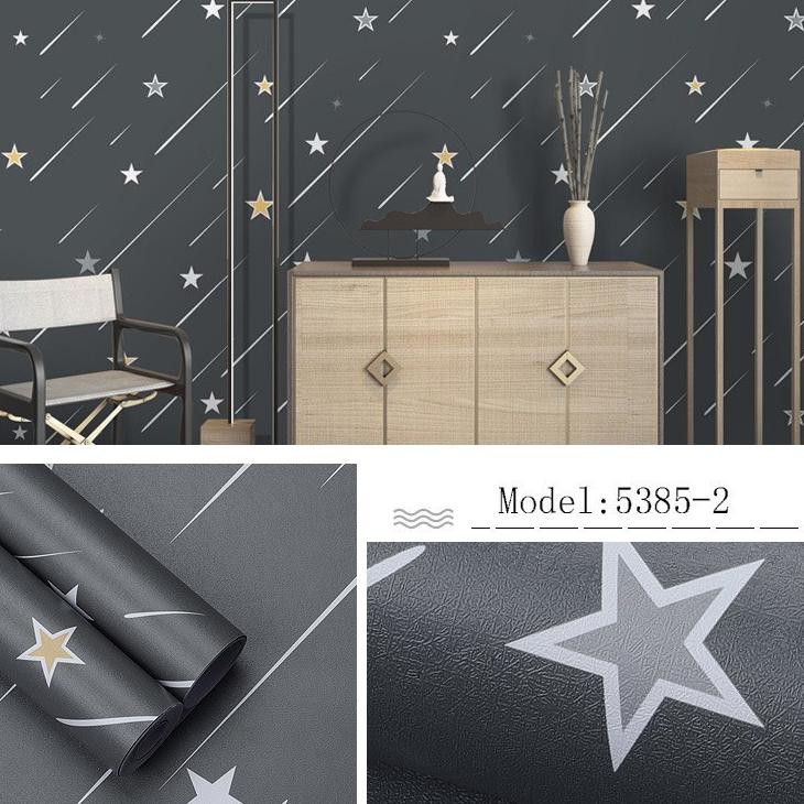 ❂ Wallpaper Sticker 5385-2 Planet Bintang Hitam Keabu-abuan / Wallpaper Sticker / 9mx45cm ✹