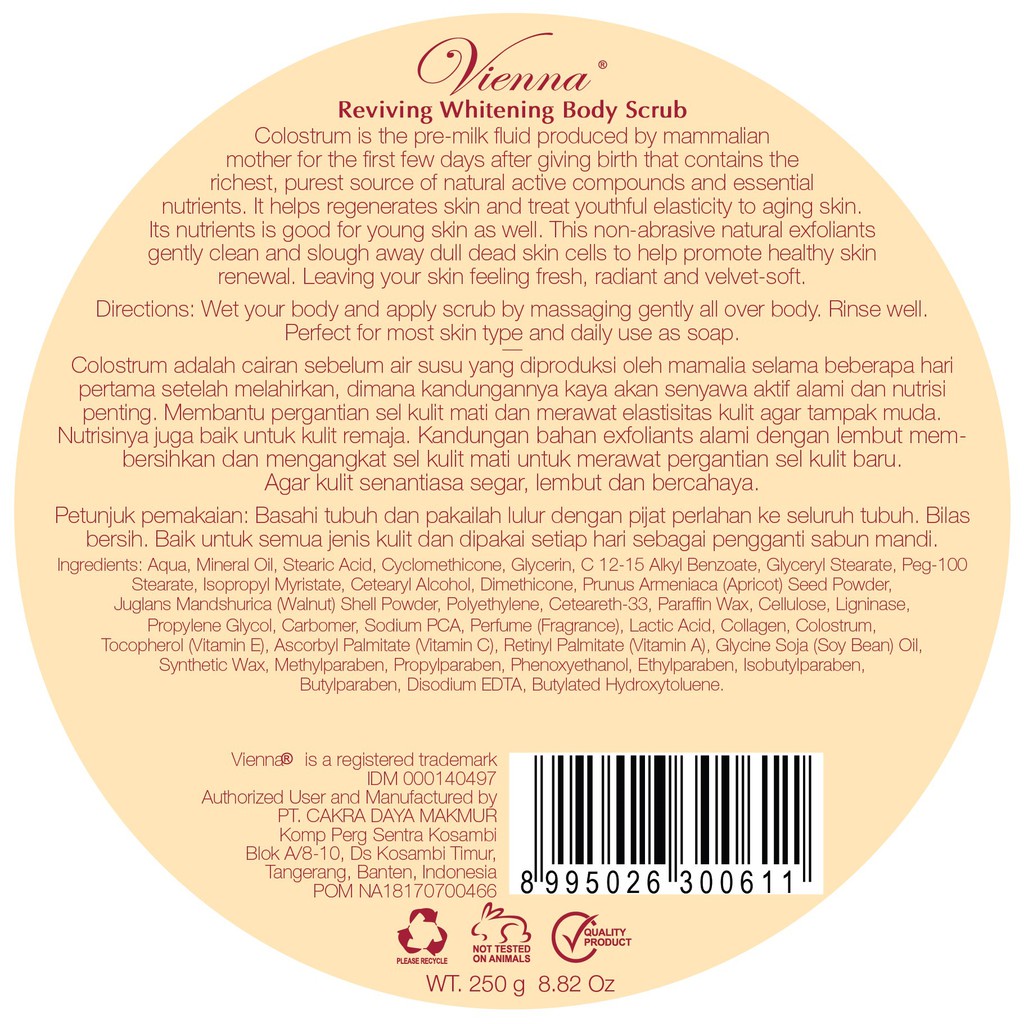 VIENNA BRIGHTENING BODY SCRUB REVIVING COLOSTRUM 250Gr