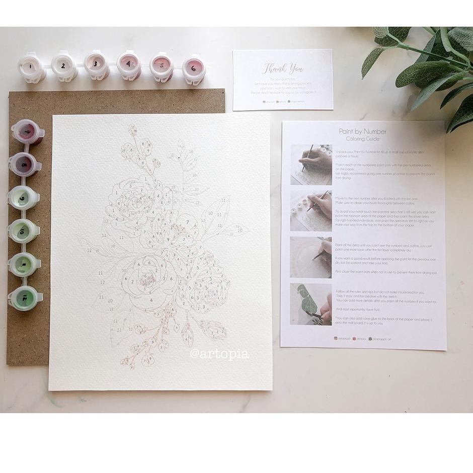 

((COD)) Artopia Paint by Numbers Gouache Edition Flower painting kit tutorial TERBARU