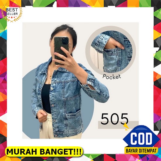 Jaket Crop Jaket Jeans Wanita Jumbo Ld 120Cm Ofersize Snow Wash Jaket Jeans Pocket Kode Lvd 505