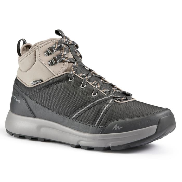 Quechua Sepatu Hiking Pria Waterproof NH150 Mid Black Grey
