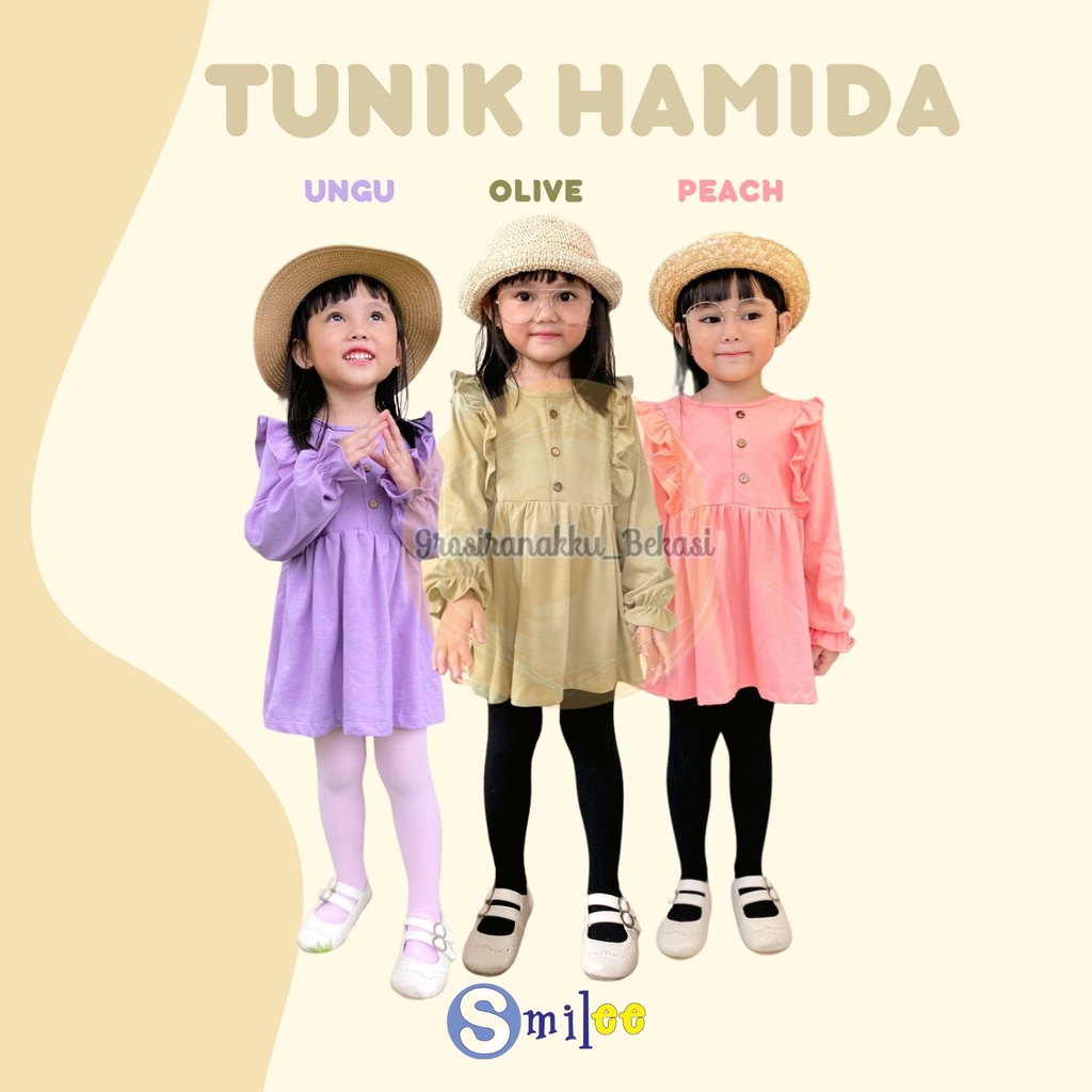 Tunik Anak Kaos Smilee Hamida Mix Warna Size 1-5 Th