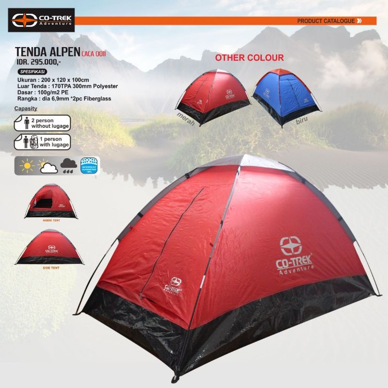 TENDA CAMPING KAPASITAS 2 ORANG CO TREK CO-TREK ALPEN Q090 SINGLE LAYER ORIGINAL - ADV