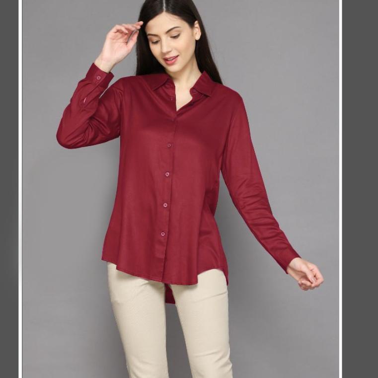 Stok#b1⭐ baju kemeja wanita kerja kantoran lengan panjang casual import kekinian 2021 hem wanita pol