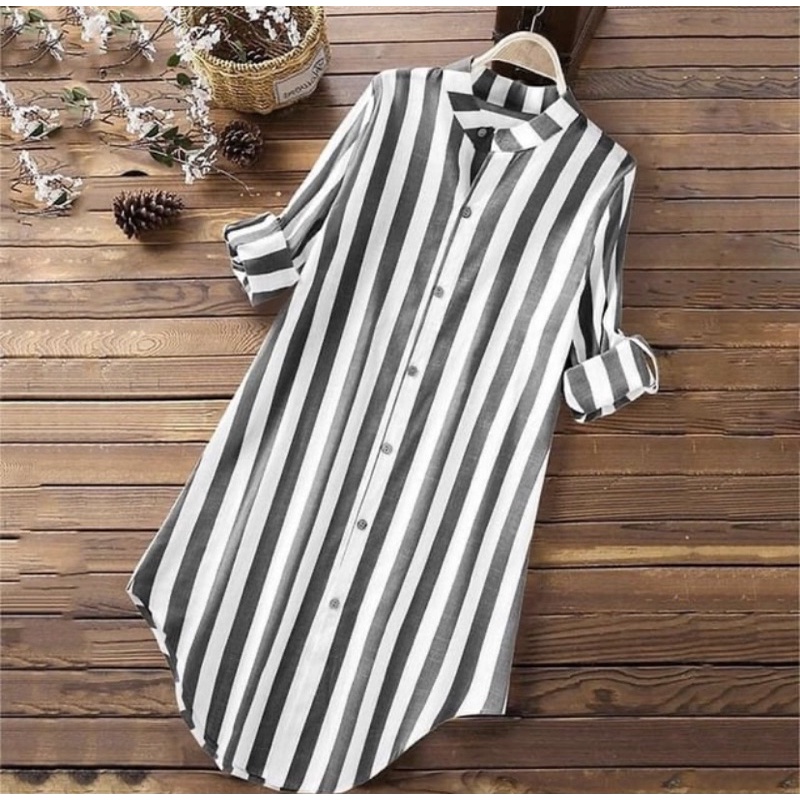 tunik salur wanita / tunik korea salur vneck / tunik cantika