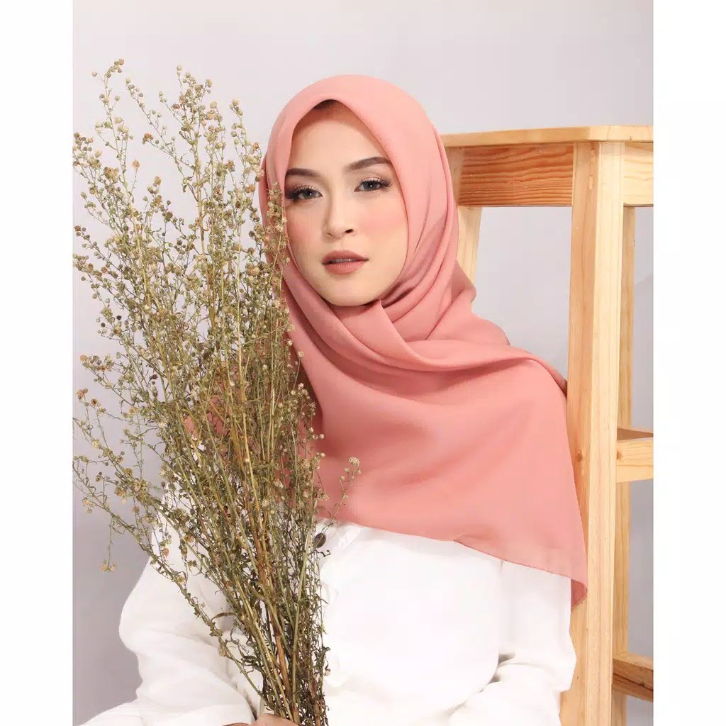 Khimar Segi 4 Syafany Super Finne Polos Murah Meriah-Peach