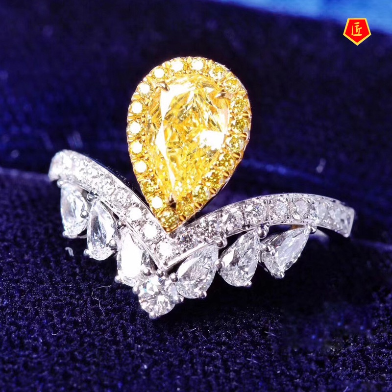 [Ready Stock]Luxury Elegant Yellow Diamond Ring Pt950 Platinum