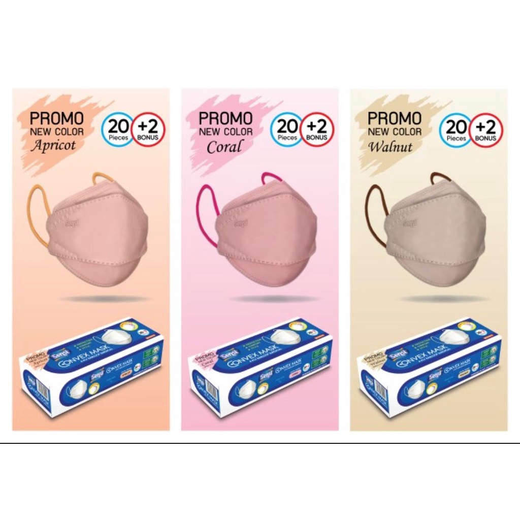 Sensi Masker Convex 4Ply Coral Apricot Walnut isi 22 Pcs Baru / Masker Muka SENSI KF94 Evo Mask 4 pl