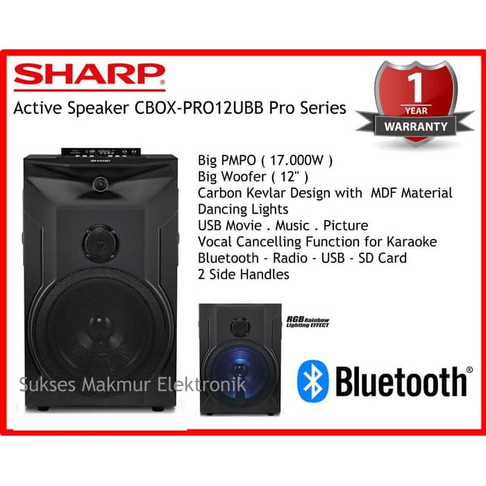 Sharp Active Speaker CBOX-PRO12UBB Pro Series Bluetooth. Radio. USB