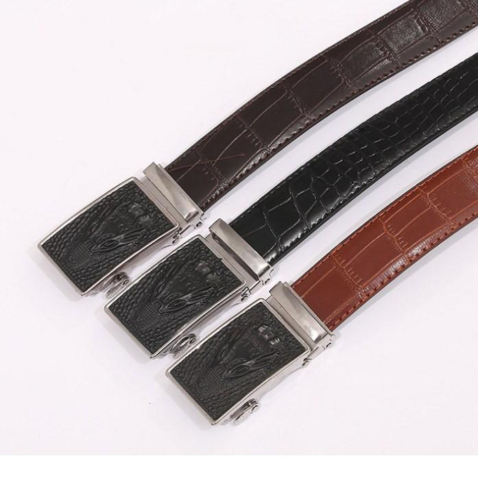 ✽ [Premium Croile men belt] ikat pinggang pria model rel matic semi kulit buaya hitam cokelat ♂
