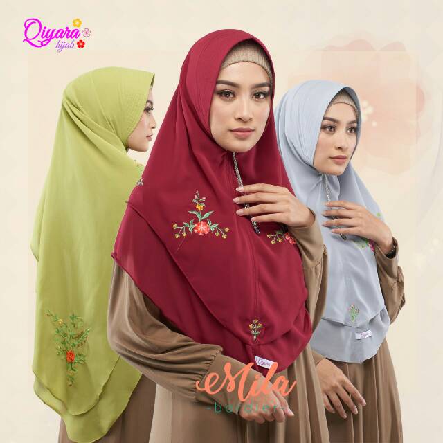 Jilbab qiyara | jilbab khimar | khimar bordier | qiyara bordier | khimar Mila bordier ori Qiyara