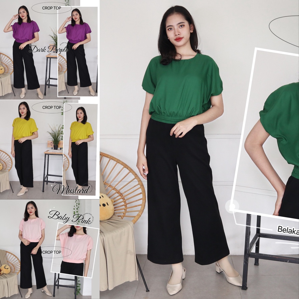 IZANY Atasan  / Blouse Lengan pendek Crop Top allsize fit to L Karet Plain