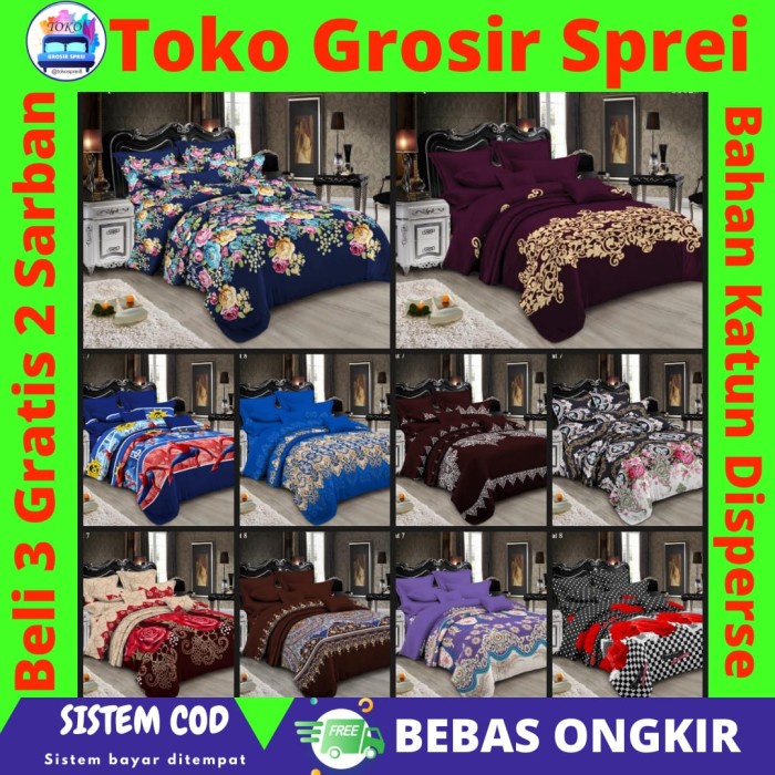 Fachriagrosir - Bedcover Set Karakter Katun Disperse 180X200 Motif Bed Cover Bonita