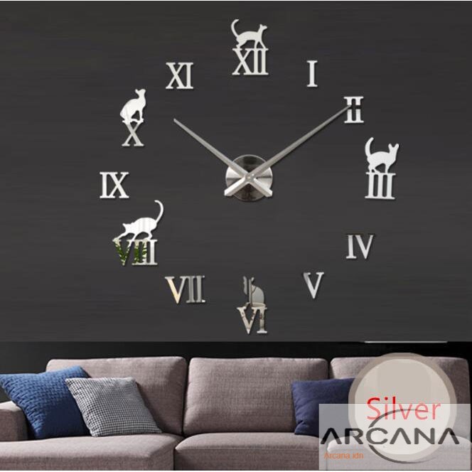 Jam Dinding Besar DIY Giant Wall Clock Quartz Creative Design Model Kucing Lucu - 3698