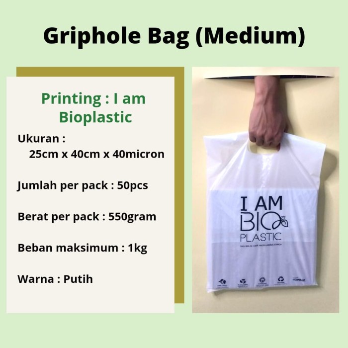 

✨ BISA COD ✨ Kantong SIngkong Ramah Lingkungan Griphole Bag M (Iam Bioplastic) - Putih