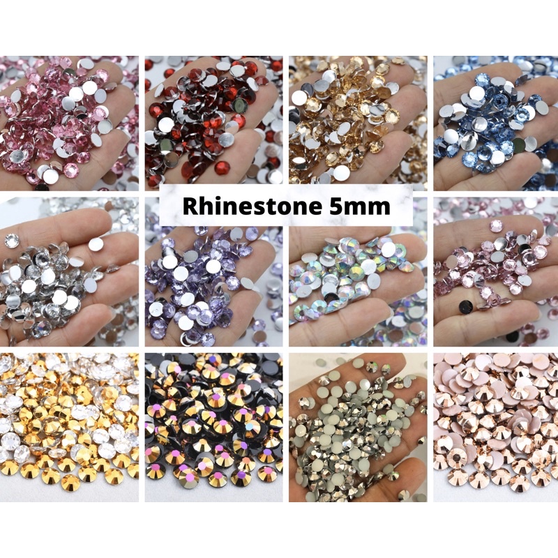 12 warna RHINESTONE 5mm , Gemstone flatback non hotfix ,nail art hennaart