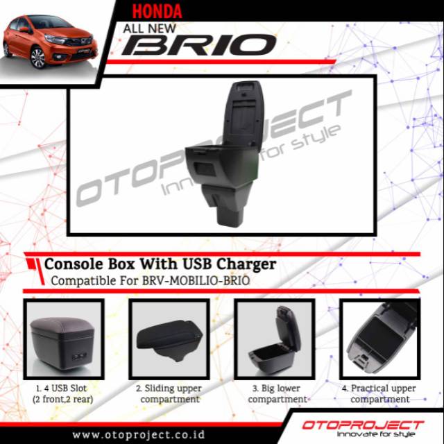 Consule Console Box Brio New Brio 18 Mobilio BRV + USB Charger Otoproject