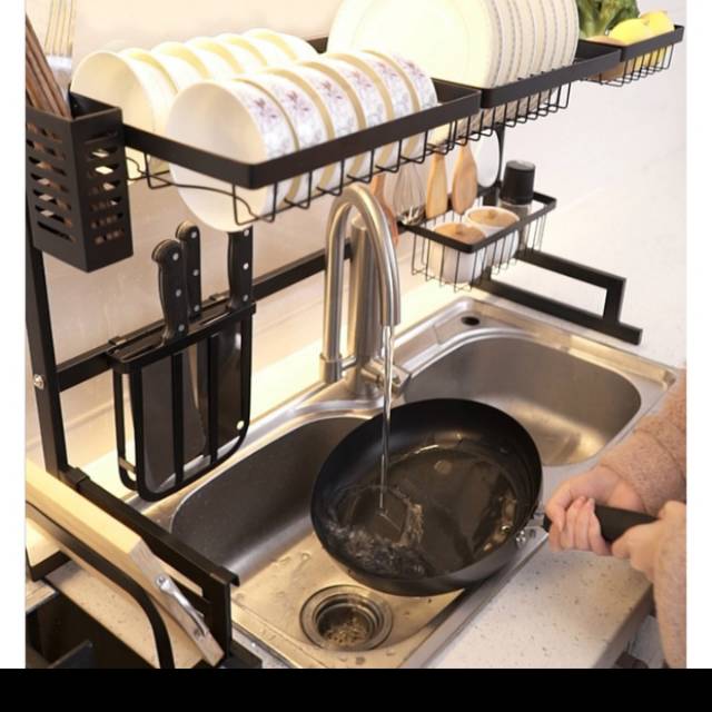 85CM Rak Piring Wastafel 2 Susun anti karat Rak Dapur Serbaguna