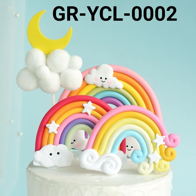 Tree Am Pm Gr-Ycl-0002 Cake Topper Hiasan Kue Clay Pelangi Rainbow Awan