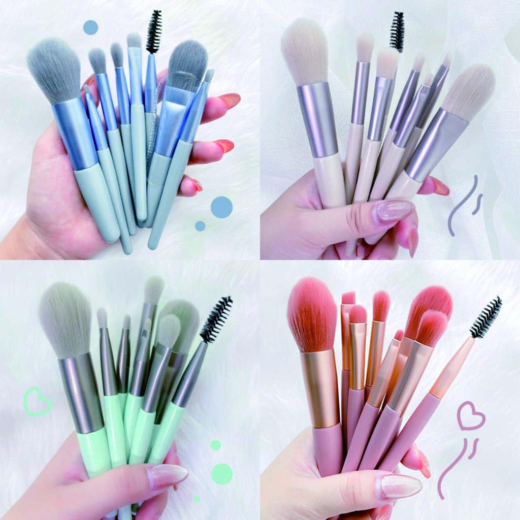 BIOAQUA kuas make up Kuas Set 8pcs Mini Travel brush make up set kuas foundation/brush