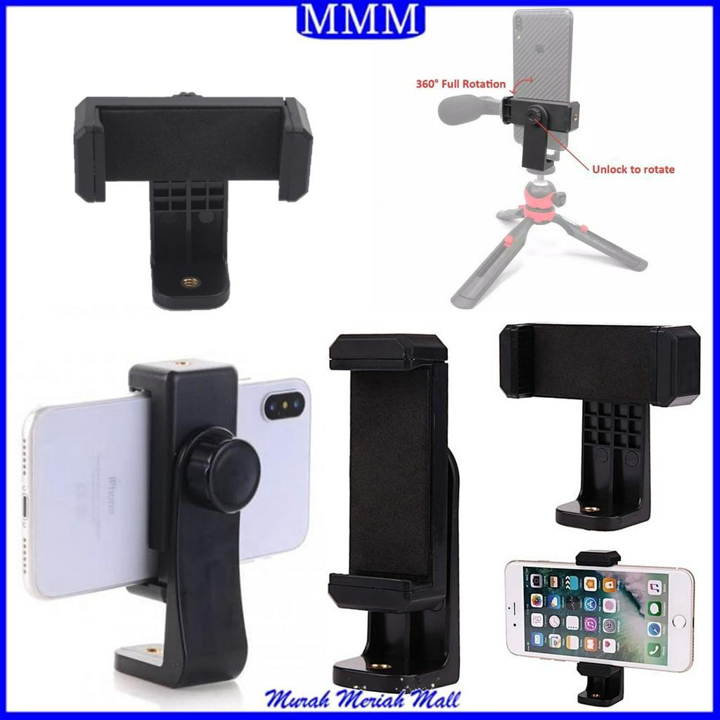 MMM Phone Holder Tripod Adapter 360° Cell Phone Clipper Holder Vertical 360 Rotation Sambungan Tongsis Monopod Tripod U Mount Phone Holder Hp Led Mic Ring Light