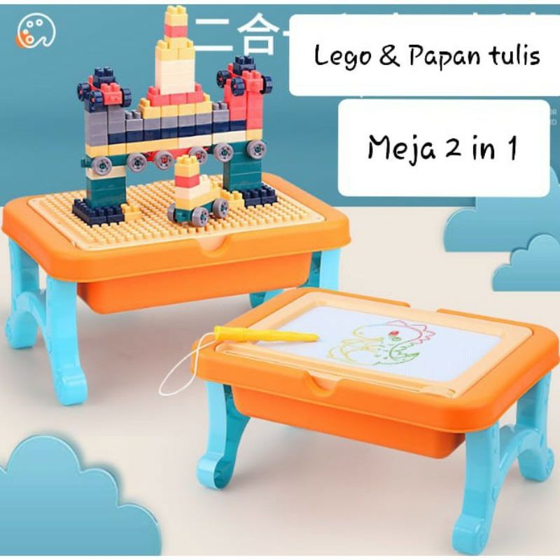 Mainan Edukasi Meja Lego Blocks Bricks Anak Drawing Board Games Meja Belajar Papan Tulis Magnet