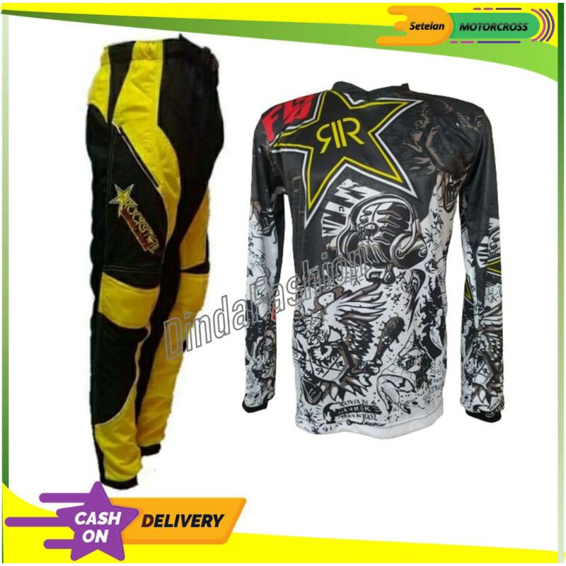 Jersey Trail Rock Star RR PREMIUM jerset motorcross hitam putih biru merah hijau baju setelan trail 