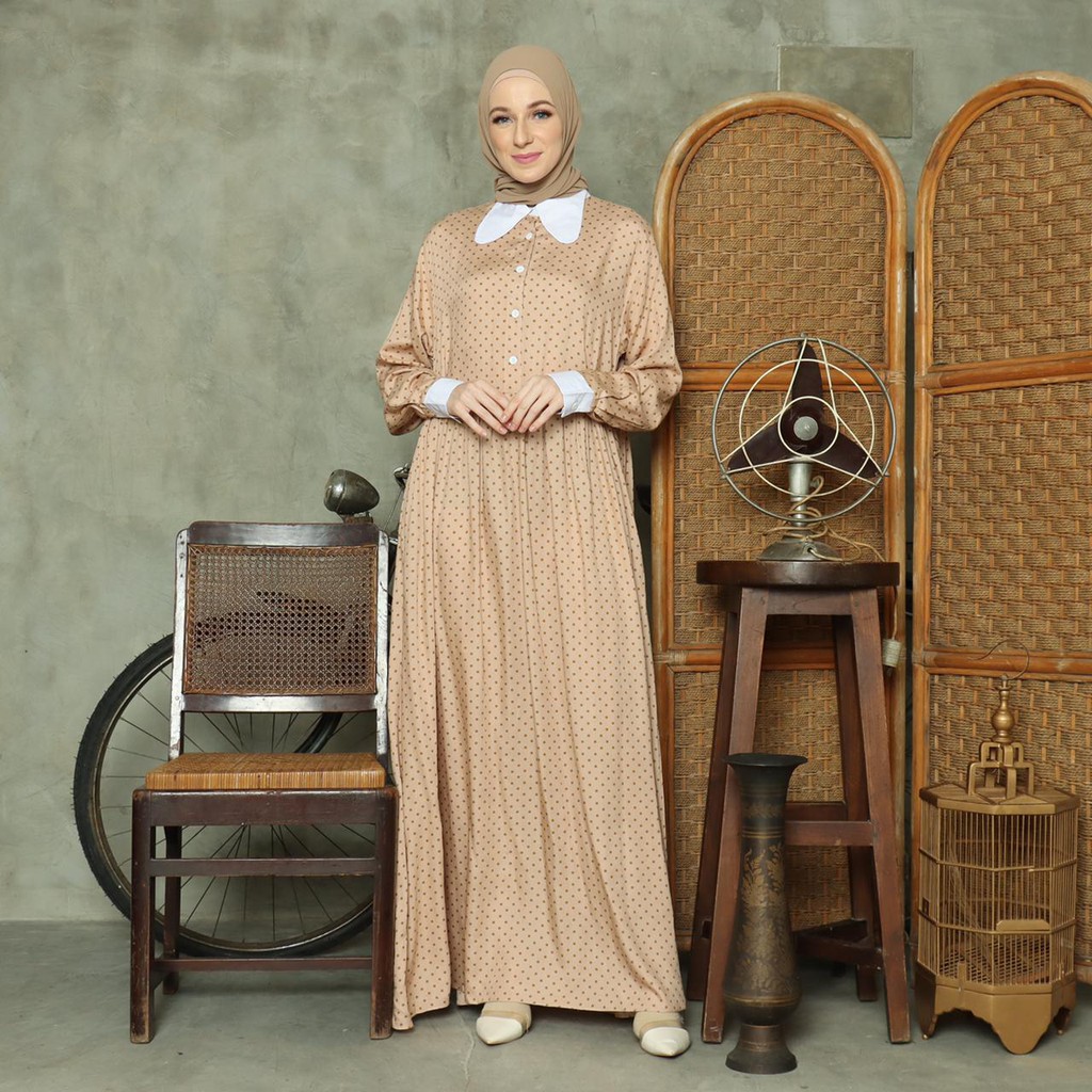 Gamis Ruffle kerah coklat