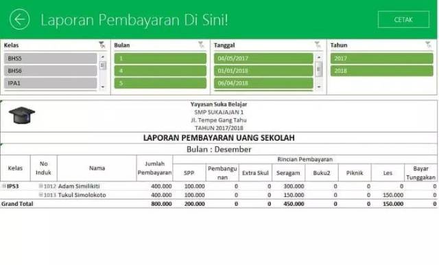 Aplikasi Pembayaran Spp Excel Otomatis Versi Update 2845