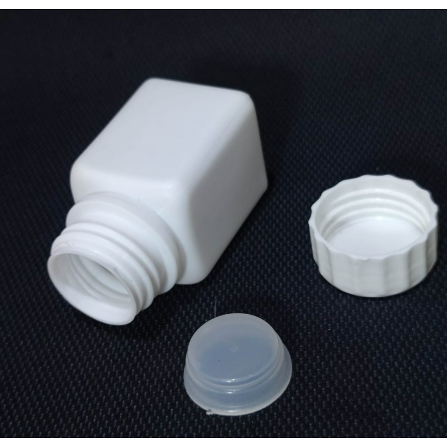 [ Botol plastik 40 WR ] HDPE putih kotak 30 kapsul tutup ulir sumbat