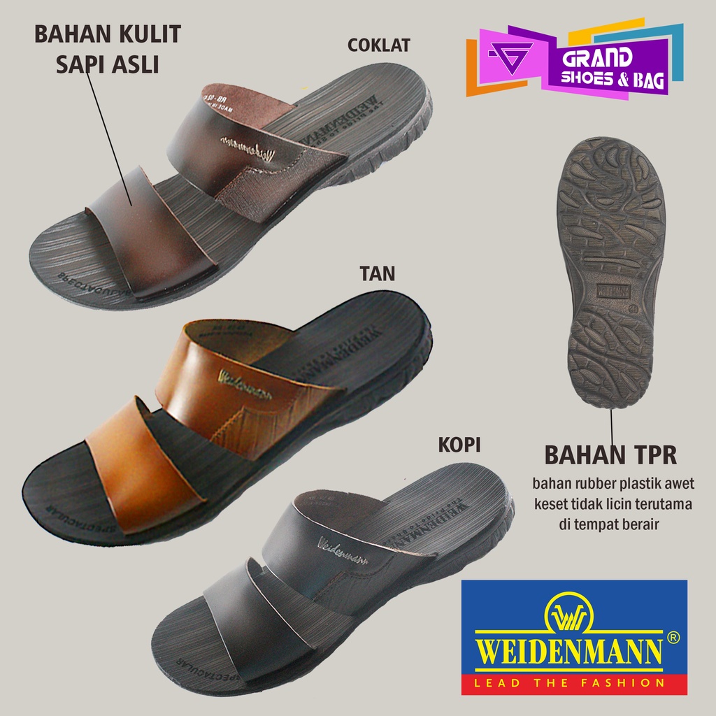 Sandal Pria Weidenmann RB 02 Cowok Kulit Asli Ori Nyaman Kuat Ban Dua Size 38-43 ada 3 pilihan warna