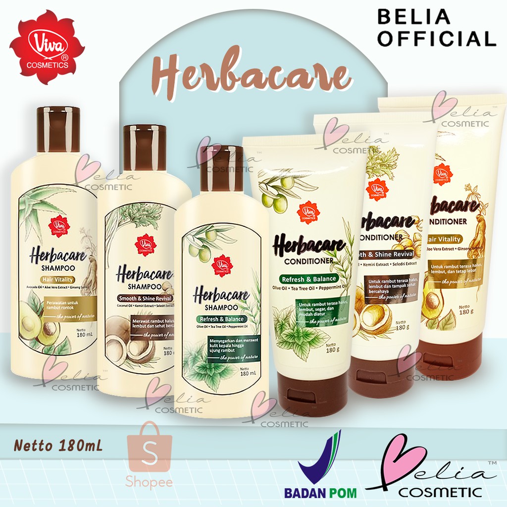 ❤ BELIA ❤ VIVA  Herbacare Shampoo | Conditioner | Perawatan Rambut Rontok, Ketombe, Anti Lepek 180ml