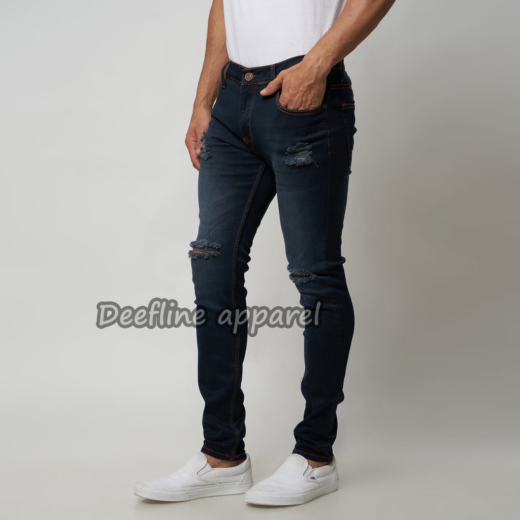 Deefline - Celana Jeans Pria Skinny Slimfit Ripped Jeans THINK BORWN