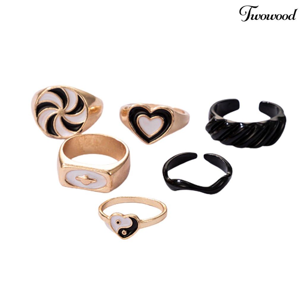 6pcs / Set Cincin Jari Model Terbuka Dapat Ditumpuk Bentuk Hati Kincir Angin Untuk Unisex