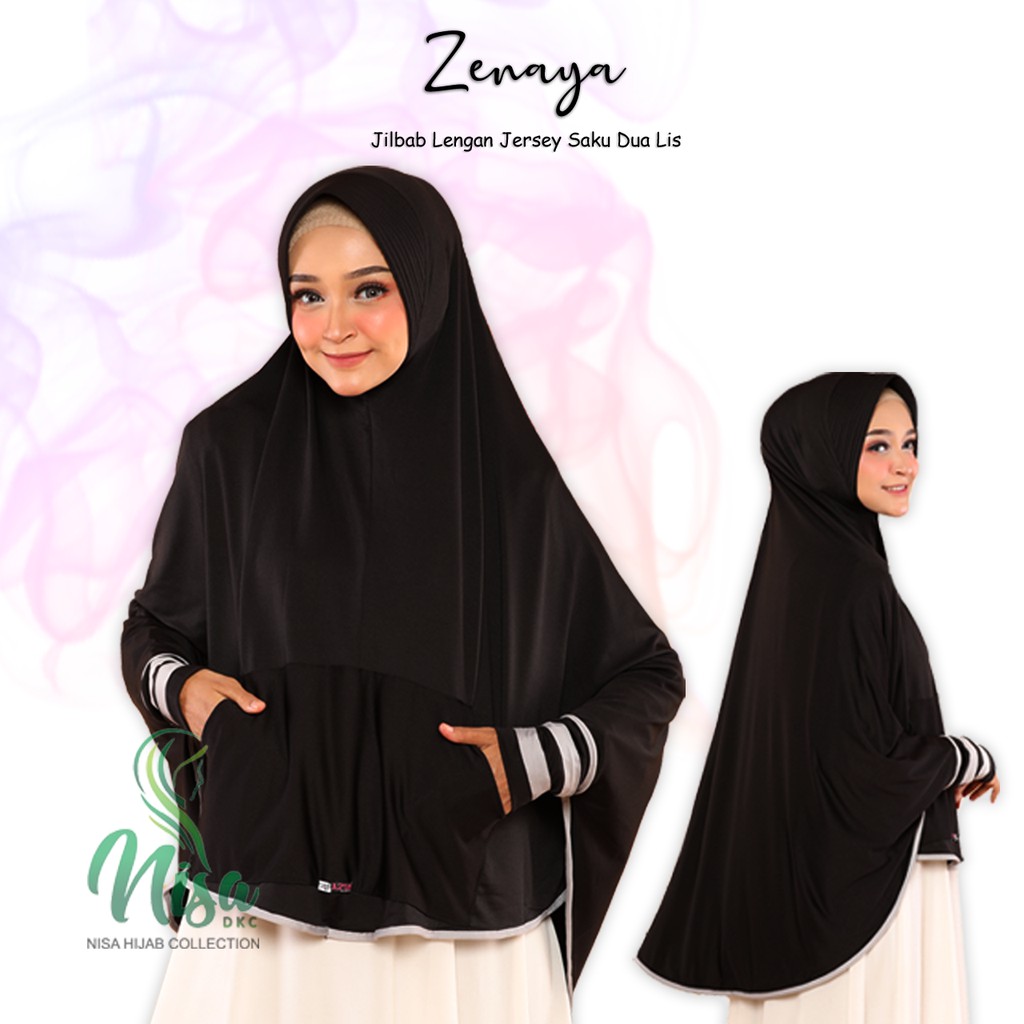 Jilbab Lengan Saku Dua Hijab Tangan Zenaya Bergo Khimar Jersey Nisadkc