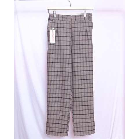 Pants celana katun casual wanita kotak-kotak korean style