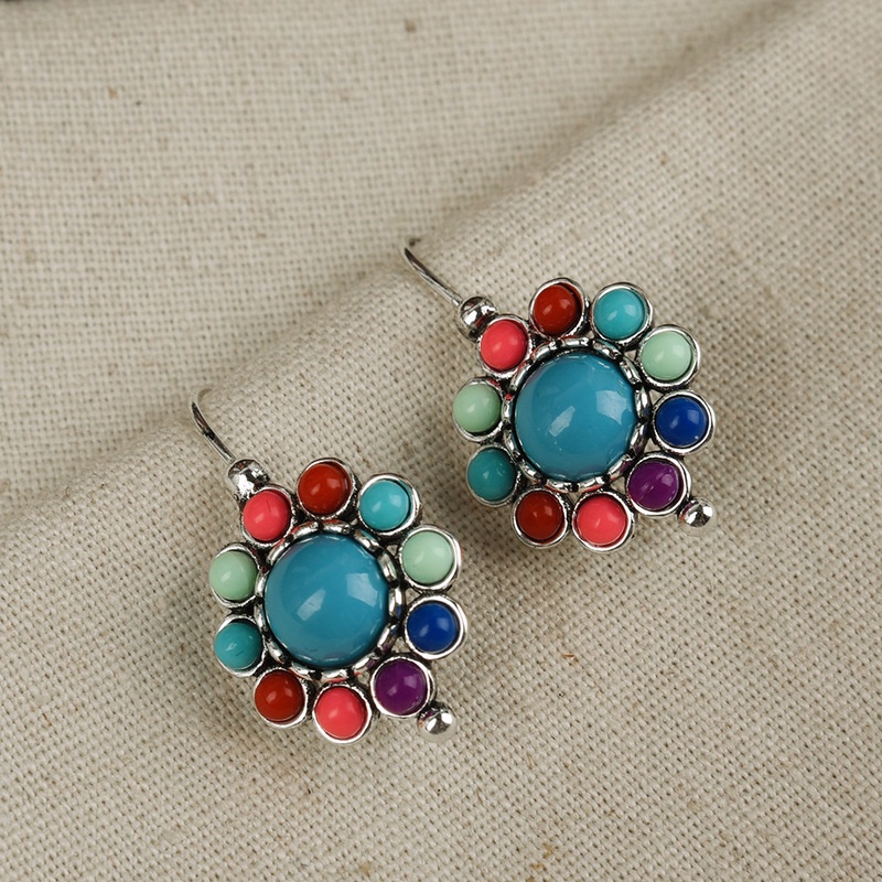 1 Pasang Anting Liontin Turquoise Warna-Warni Gaya Vintage Etnik Minimalis Untuk Wanita