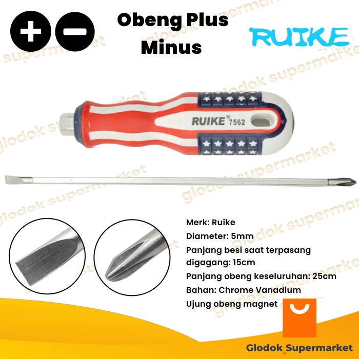 Obeng Bolak Balik Ruike 7562 Panjang Besi 15cm Diameter 5mm Plus Minus Magnet 2 Way 5x150mm