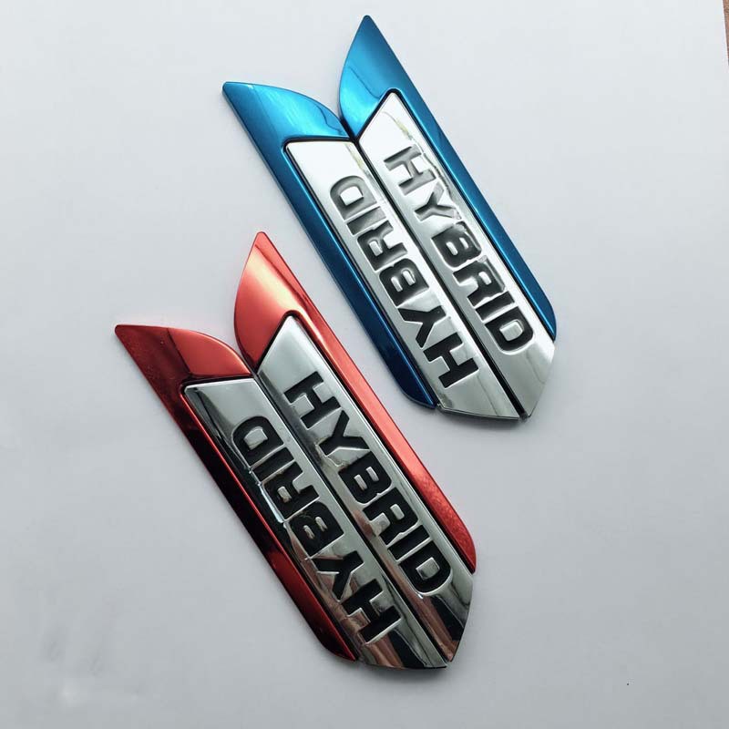 2pcs Stiker Emblem Logo HYBRID 3D Bahan Metal Untuk Fender Body Mobil SUV